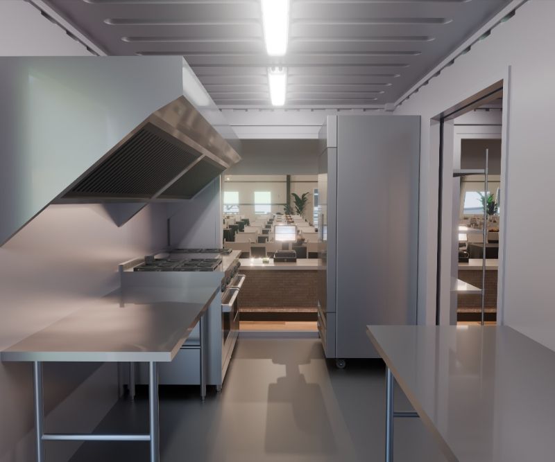 White triple‑axle kitchen trailerfor rapid deployment to provide turnkey catering support at events.