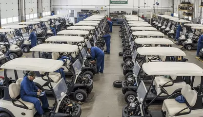 Blue and white rental golf cart