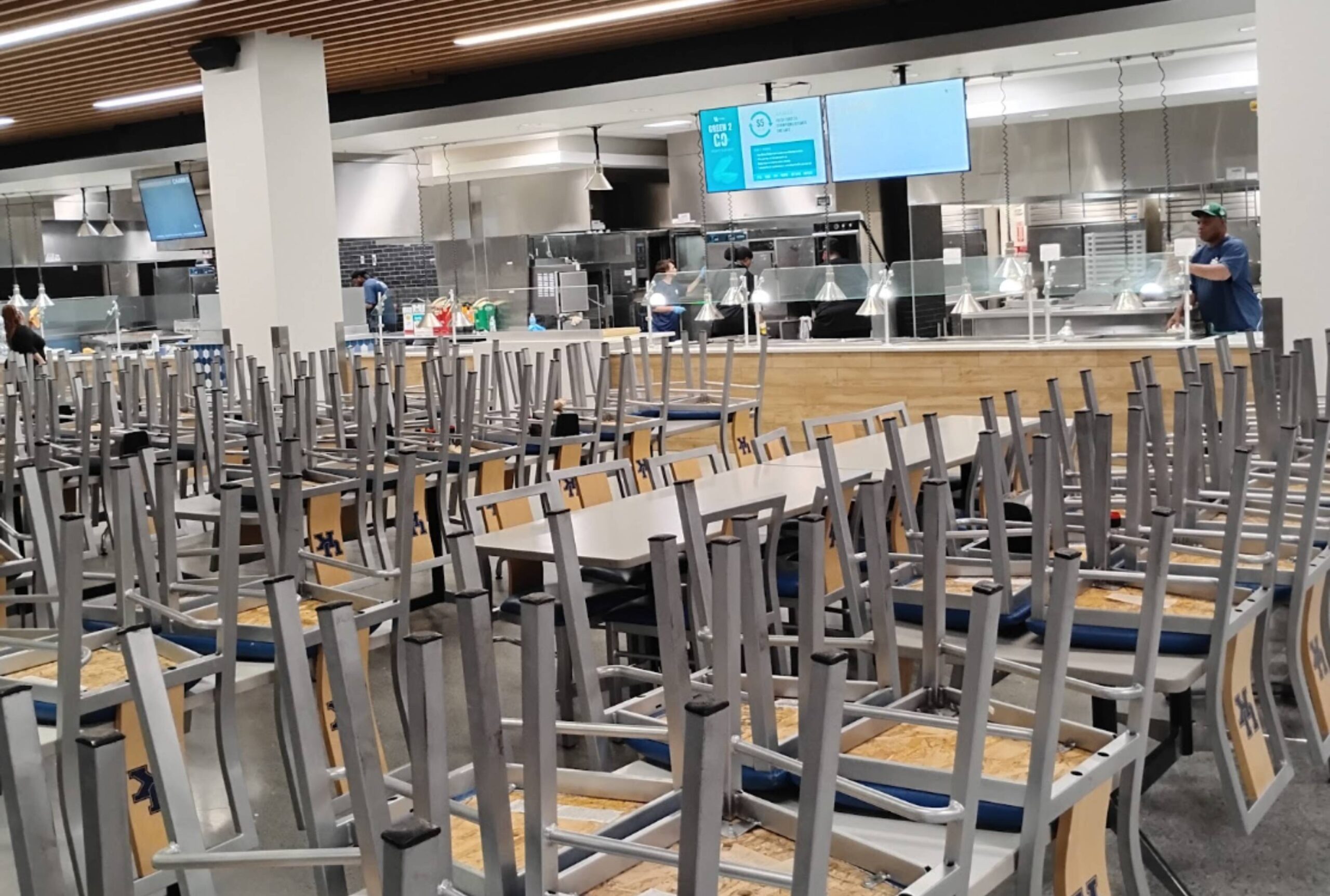 tucked up chairs cafeteria